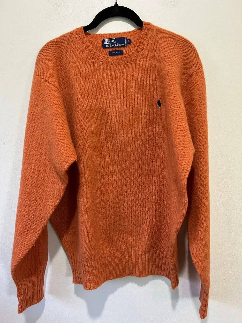 Polo Ralph Lauren 100% wool sweater orange mens S crew neck classic preppy